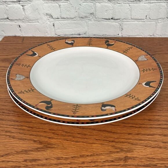 2 Country Quartet Chicken Rooster 12” Dinner Plates Warren Kimble Sakura Brandon - Picture 8 of 8